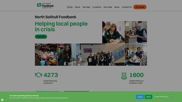 Screenshot of the North Solihull Foodbank website