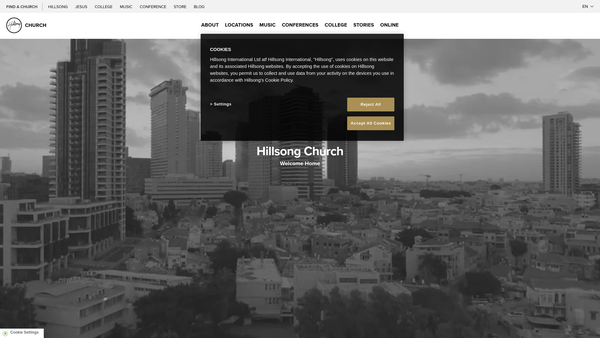 Screenshot of the Hillsong International (UK) website