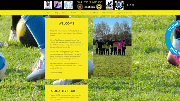 Screenshot of the Walton Mk FC website