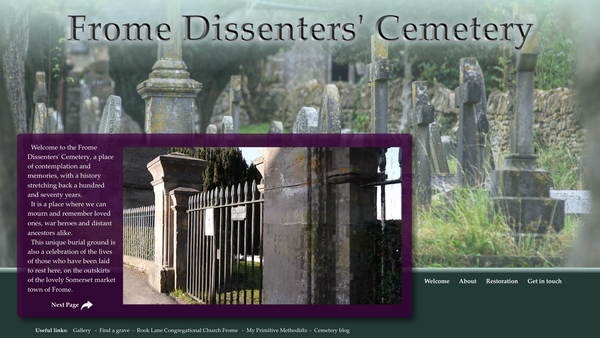 Screenshot of the Frome Dissenters' Cemetery CIO website