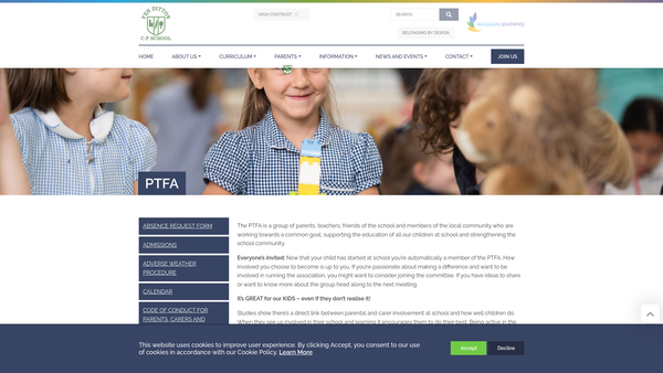Screenshot of the Fen Ditton C.p. School PTFA website