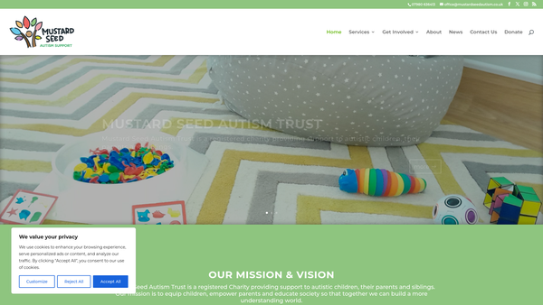 Screenshot of the Mustard Seed Autism Trust website