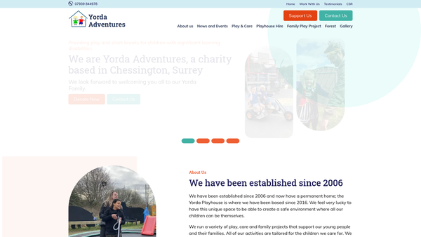 Screenshot of the Yorda Adventures Charitable Incorporated Organisation website