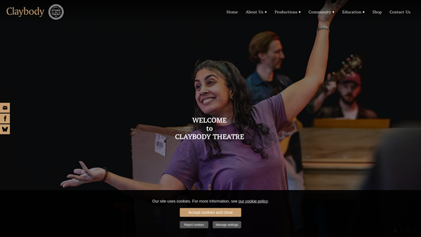 Screenshot of the Claybody Theatre website