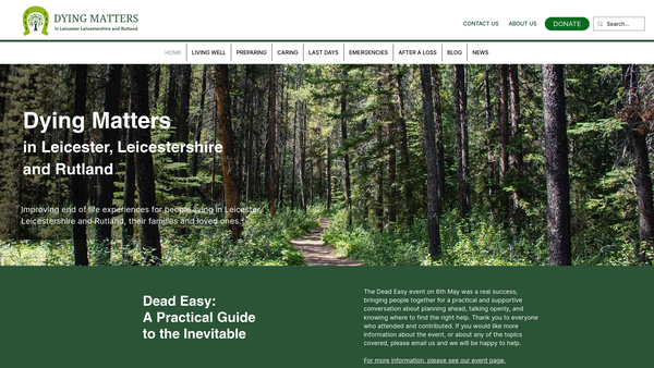 Screenshot of the Dying Matters In Rutland CIO website