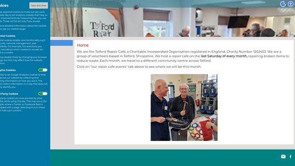 Screenshot of the Telford Repair Cafe website