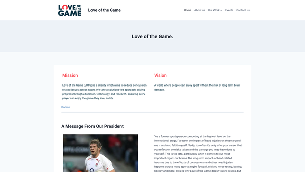 Screenshot of the Love Of The Game website