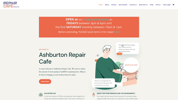 Screenshot of the Ashburton Repair Cafe website