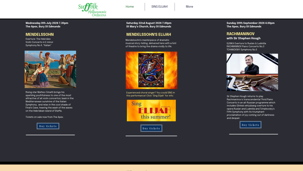 Screenshot of the Suffolk Philharmonic Orchestra website