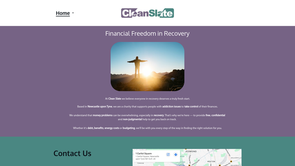 Screenshot of the Clean Slate Financial Wellbeing Services CIO website