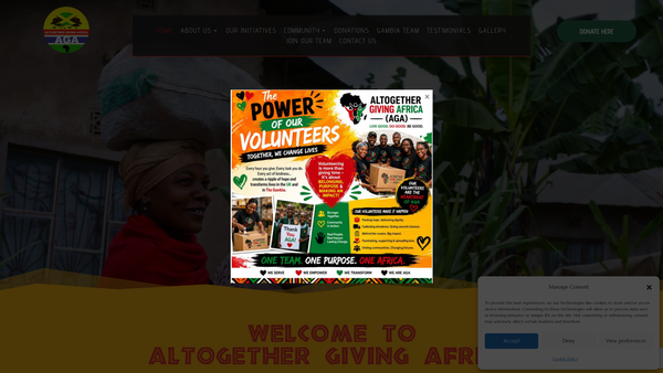Screenshot of the Altogether Giving Africa (Aga) website