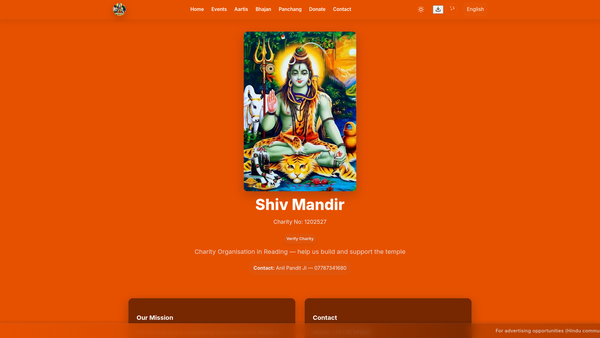 Screenshot of the Shiv Mandir website
