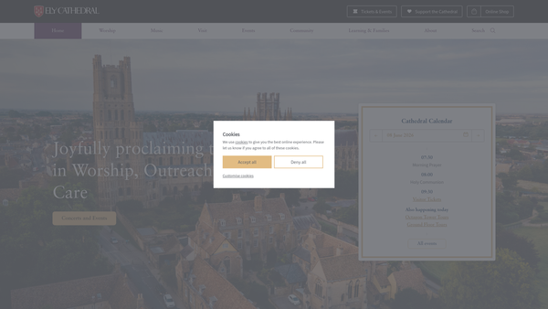 Screenshot of the The Cathedral Church Of The Holy And Undivided Trinity Of Ely website
