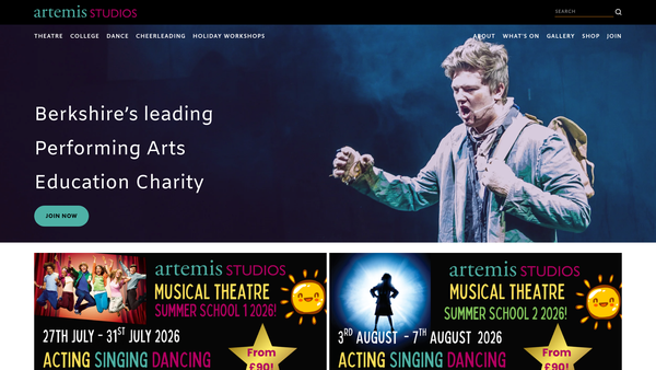 Screenshot of the Artemis Studios Performing Arts Schools Limited website