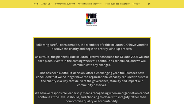 Screenshot of the Pride In Luton website