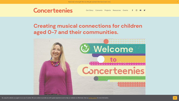 Screenshot of the Concerteenies website