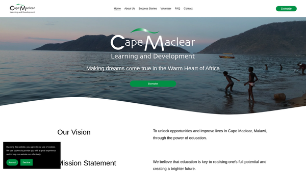 Screenshot of the Cape Maclear Learning And Development website