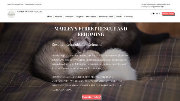 Screenshot of the Marley's Ferret Rescue And Rehoming website