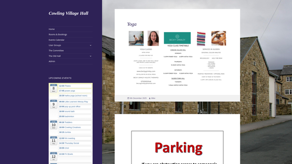 Screenshot of the Cowling Village Hall website
