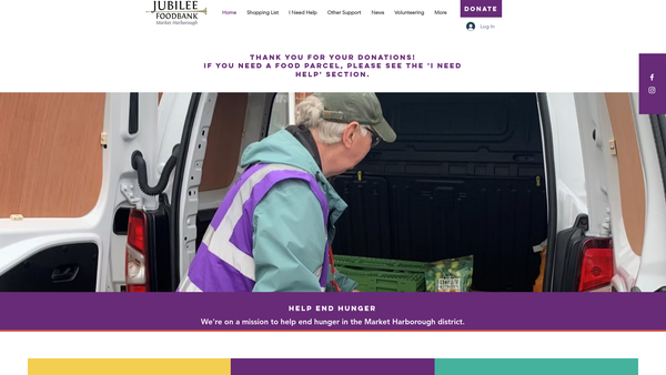 Screenshot of the Jubilee Foodbank Market Harborough website