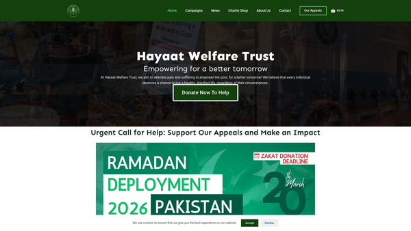 Screenshot of the Hayaat Welfare Trust website