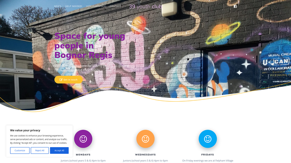 Screenshot of the 39 Youth Club website