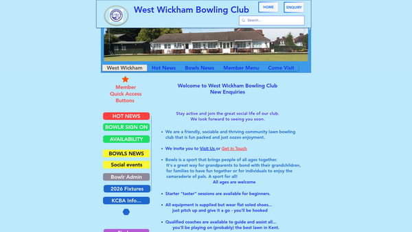 Screenshot of the West Wickham Bowling Club website