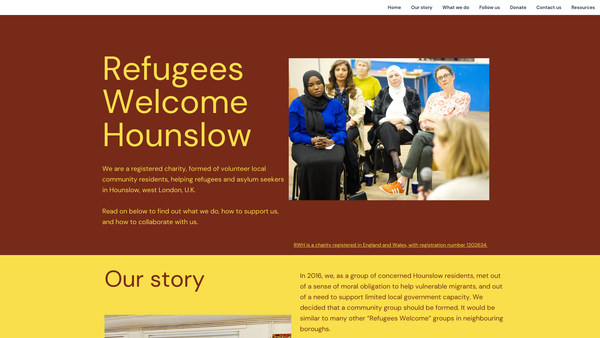 Screenshot of the Refugees Welcome Hounslow CIO website