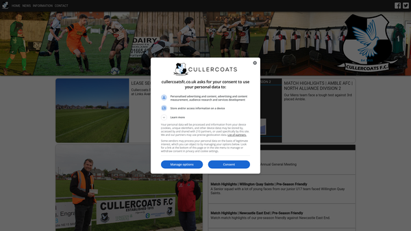 Screenshot of the Cullercoats Football Club website
