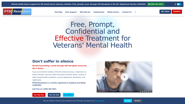 Screenshot of the PTSD Resolution CIO website