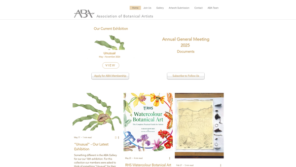 Screenshot of the Association Of Botanical Artists website