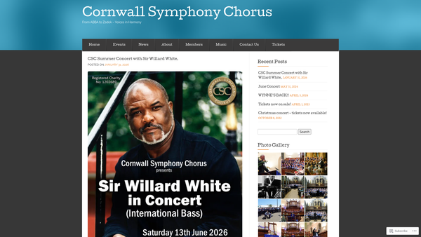Screenshot of the Cornwall Symphony Chorus website