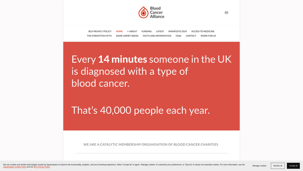 Screenshot of the Blood Cancer Alliance website