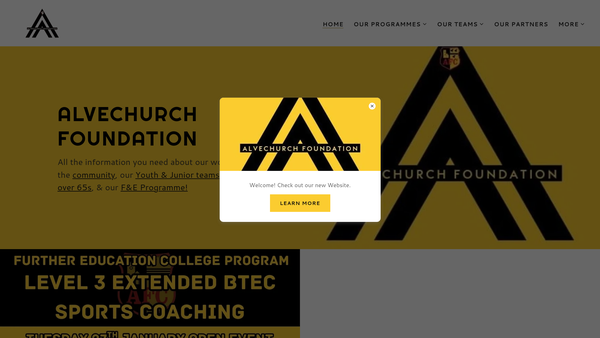 Screenshot of the Alvechurch FC Community Foundation website