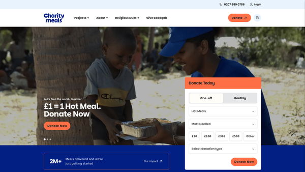 Screenshot of the Charity Meals website
