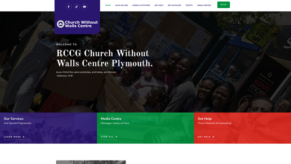 Screenshot of the Rccg Church Without Walls Centre, Keyham Plymouth website