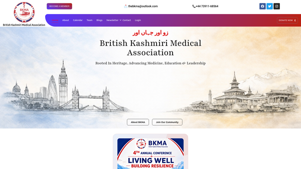 Screenshot of the British Kashmiri Medical Association website