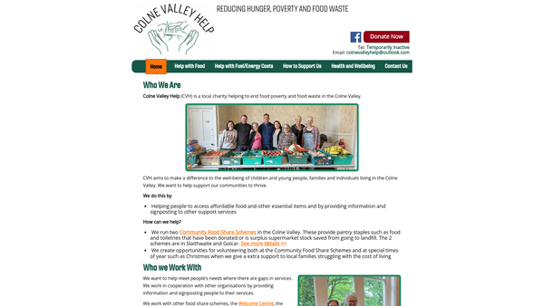 Screenshot of the Colne Valley Help website