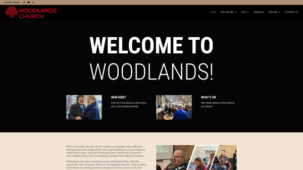 Screenshot of the Woodlands Church website