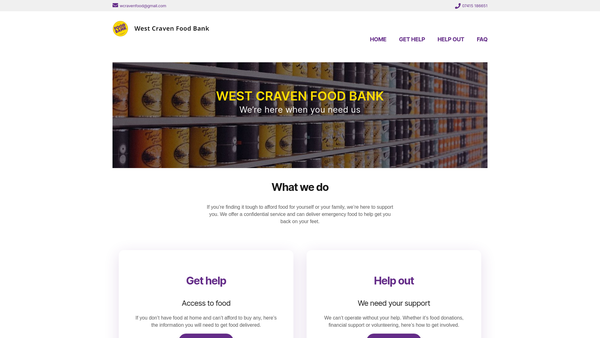 Screenshot of the West Craven Food Bank website