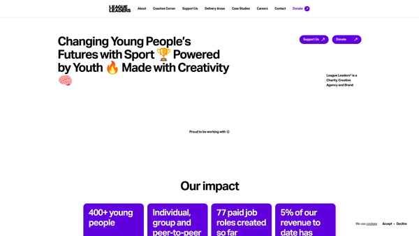 Screenshot of the League Leaders website