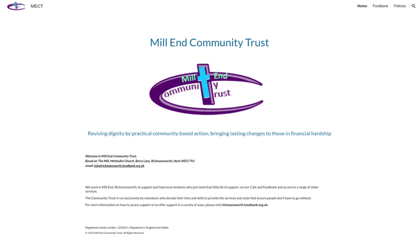 Screenshot of the Mill End Community Trust website