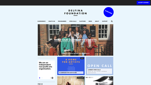 Screenshot of the Delfina Foundation website