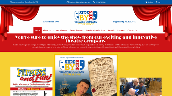 Screenshot of the Side By Side Theatre Company Stourbridge website