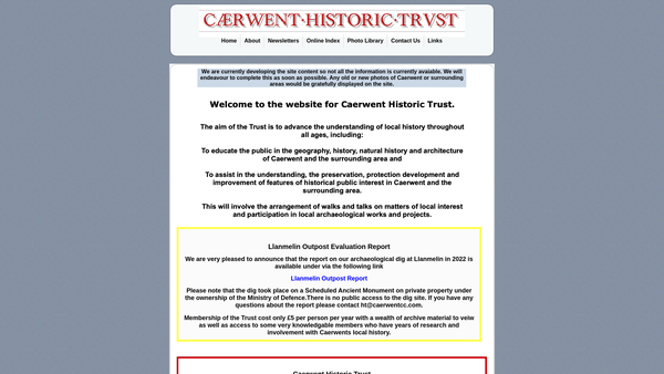Screenshot of the Caerwent Historic Trust website