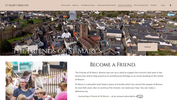 Screenshot of the Friends Of St Mary's, Brecon website