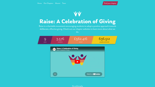 Screenshot of the Raise: A Celebration Of Giving website
