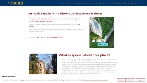 Screenshot of the Thundridge Old Church Action Group website