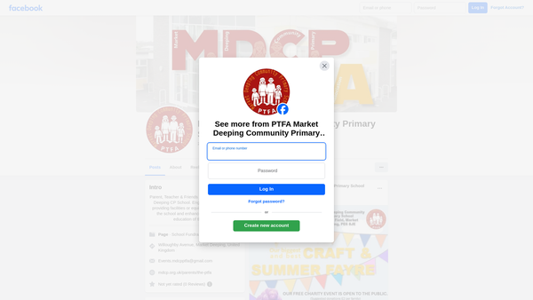 Screenshot of the Market Deeping Community Primary School PTFA website