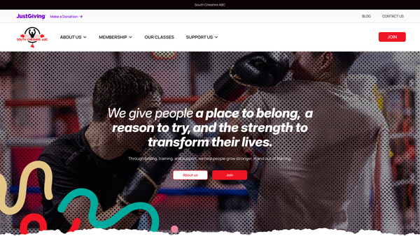 Screenshot of the South Cheshire Amateur Boxing Club website